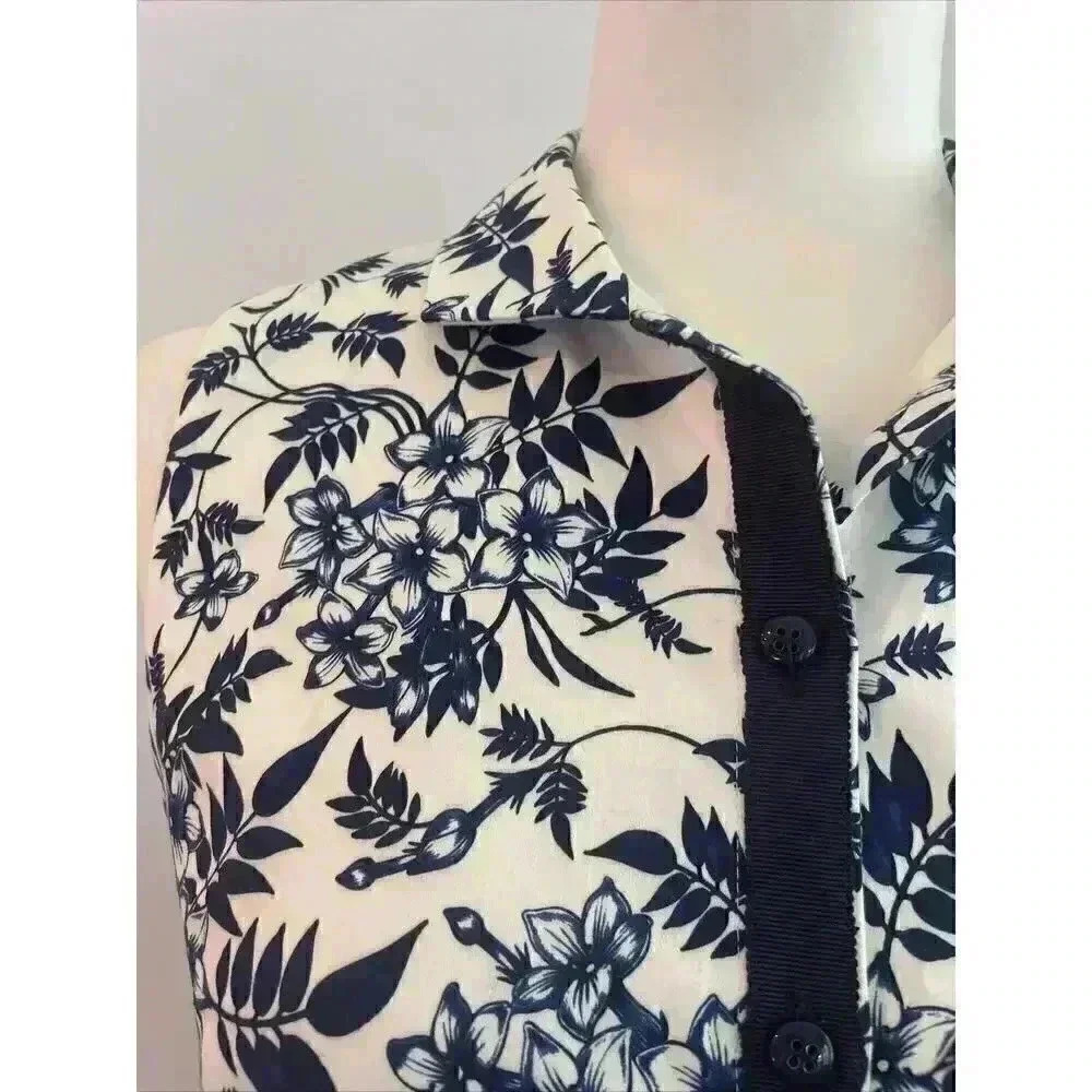 CAROLINA HERRERA Sleeveless Midi Dress 12 L Mock Neck Navy Floral Motif Damask - Picture 5 of 13